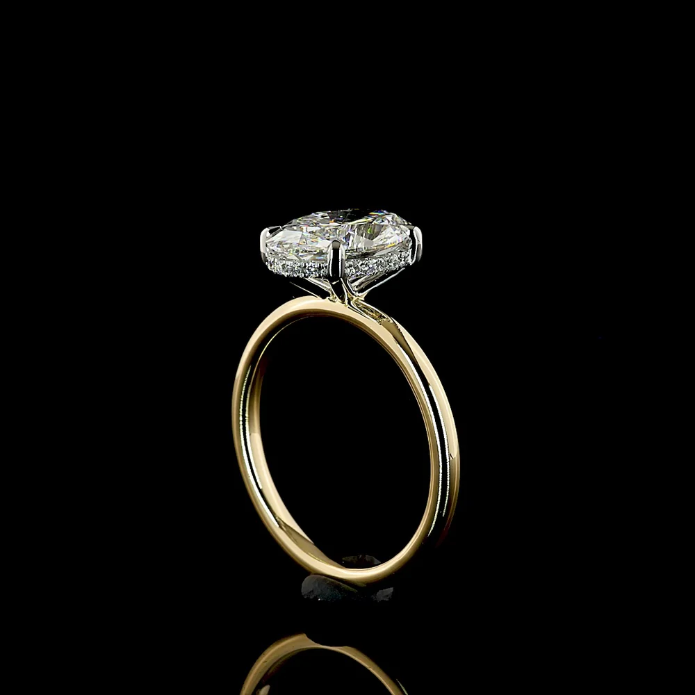 14K Yellow Gold & Platinum Hidden Halo Ring with 2.62 Carat D VVS2 Oval Lab Diamond and 0.09 Carat Brilliant Cut Accent Diamonds - IGI Certified (2.71 Total Carat Weight) - Covaloro Fine Jewelry - Image 3