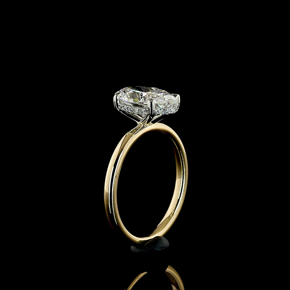 14K Yellow Gold & Platinum Hidden Halo Ring with 2.62 Carat D VVS2 Oval Lab Diamond and 0.09 Carat Brilliant Cut Accent Diamonds - IGI Certified (2.71 Total Carat Weight) - Covaloro Fine Jewelry - Image 4