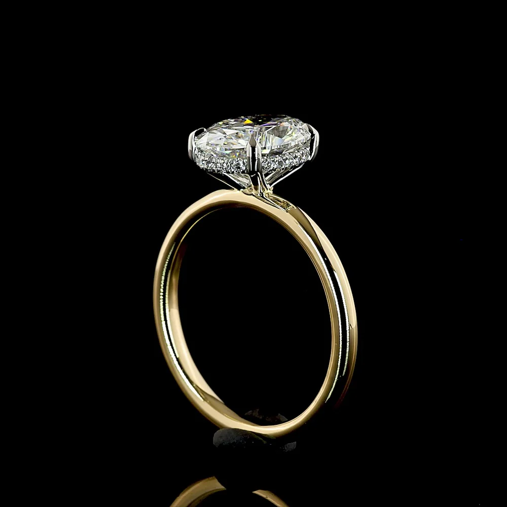 14K Yellow Gold & Platinum Oval Cut Lab Diamond Hidden Halo Ring - 2.27 Carat Total Weight, E VVS1 Center with IGI Certification - Covaloro Fine Jewelry - Image 3