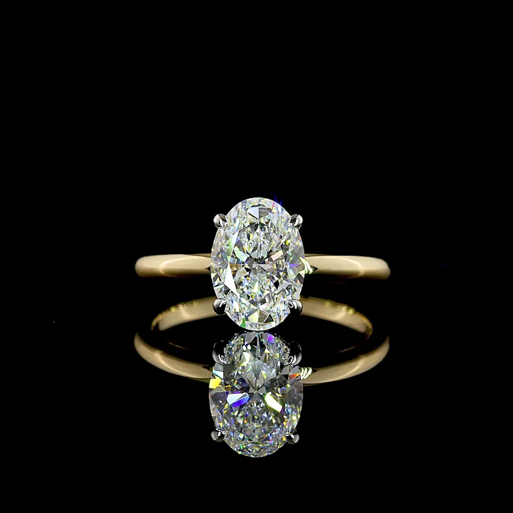 14K Yellow Gold and Platinum Oval Cut Lab Diamond Hidden Halo Ring with E VS1 Center Stone - 1.66 Carat Total Diamond Weight - Covaloro Fine Jewelry
