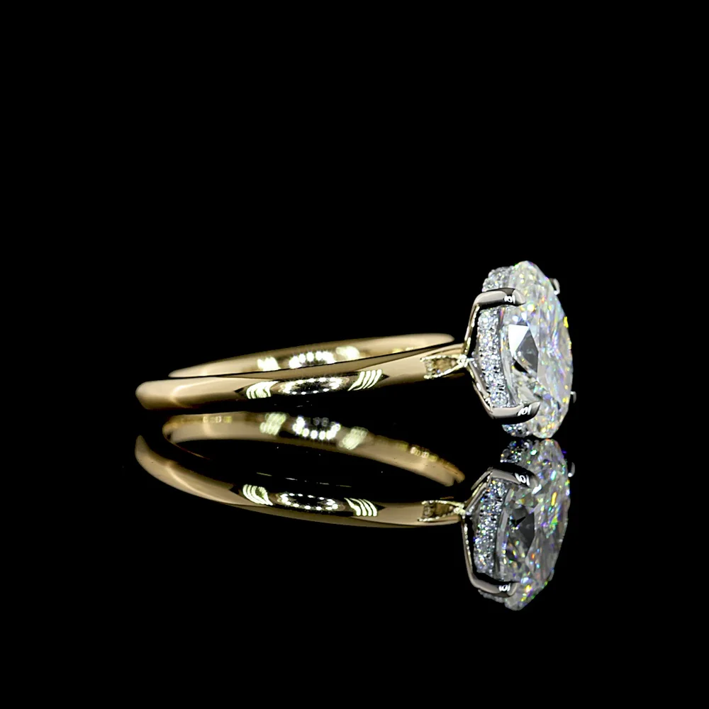 14K Yellow Gold and Platinum Oval Cut Lab Diamond Hidden Halo Ring with E VS1 Center Stone - 1.66 Carat Total Diamond Weight - Covaloro Fine Jewelry - Image 2