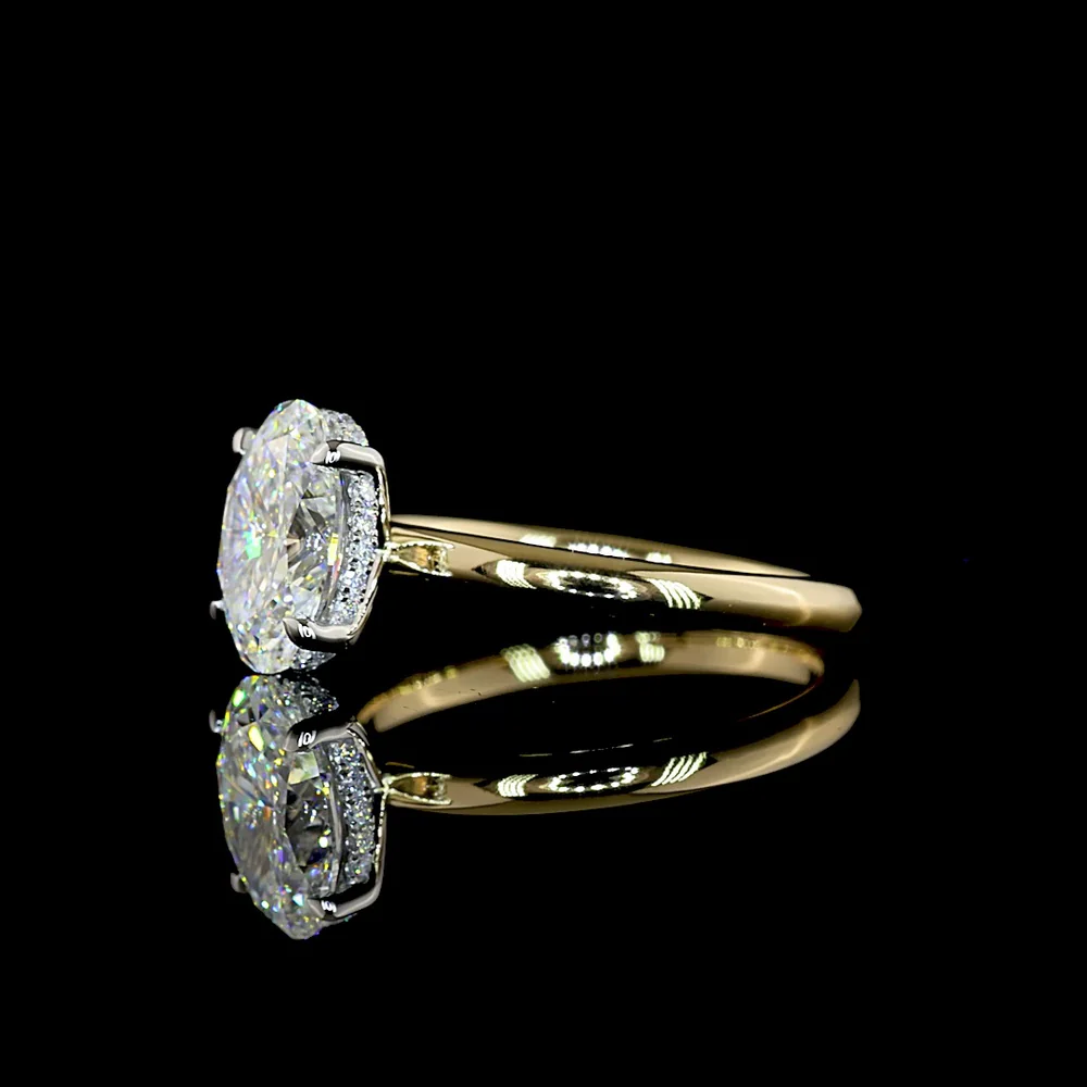 14K Yellow Gold and Platinum Oval Cut Lab Diamond Hidden Halo Ring with E VS1 Center Stone - 1.66 Carat Total Diamond Weight - Covaloro Fine Jewelry - Image 3