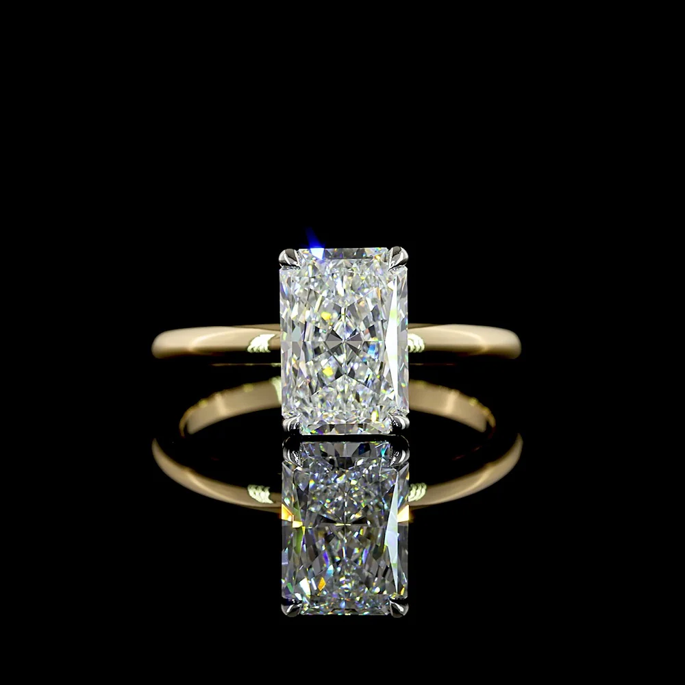 14K Yellow Gold and Platinum Radiant Cut Solitaire Engagement Ring with Lab Grown F VVS2 Diamond - 2.15 Carat Total Diamond Weight - Covaloro Fine Jewelry