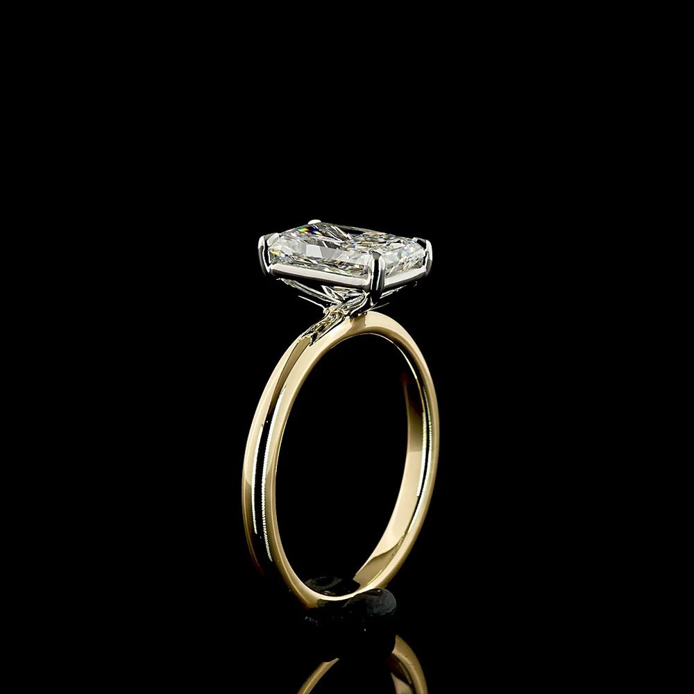 14K Yellow Gold and Platinum Radiant Cut Solitaire Engagement Ring with Lab Grown F VVS2 Diamond - 2.15 Carat Total Diamond Weight - Covaloro Fine Jewelry - Image 4