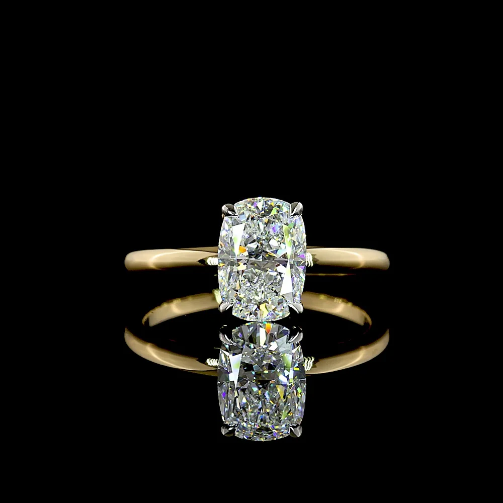 14K Yellow Gold and Platinum Solitaire Engagement Ring with 1.45 Carat IGI Certified D VVS2 Lab-Grown Cushion Brilliant Diamond - Covaloro Fine Jewelry