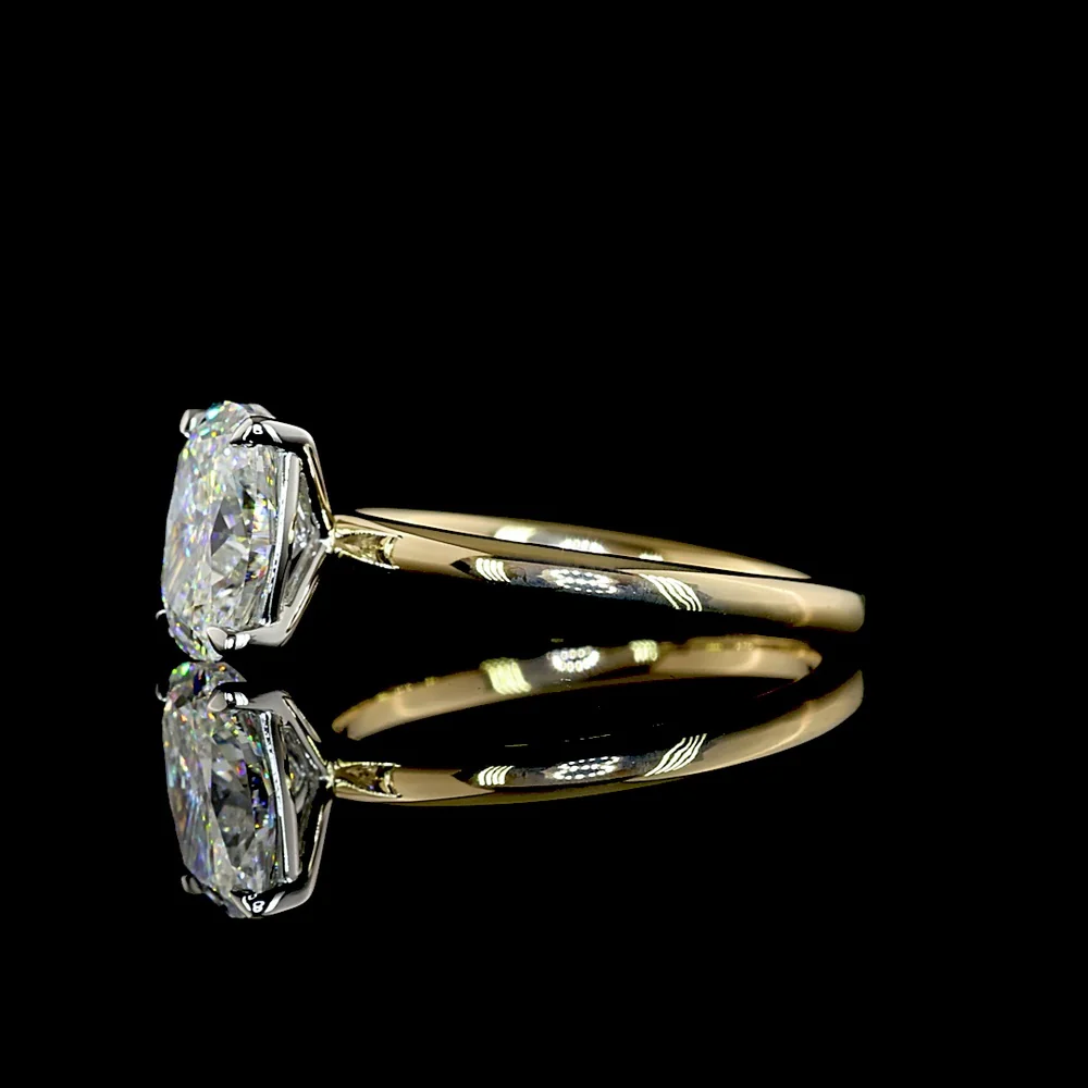 14K Yellow Gold and Platinum Solitaire Engagement Ring with 1.45 Carat IGI Certified D VVS2 Lab-Grown Cushion Brilliant Diamond - Covaloro Fine Jewelry - Image 3