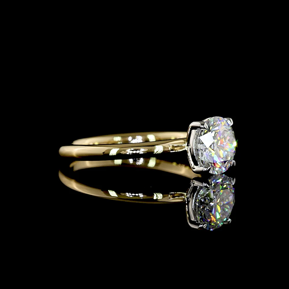 14K Yellow Gold and Platinum Solitaire Ring with 1.21 Carat Round Brilliant Lab-Grown Diamond - D Color VS2 Clarity IGI Certified - Covaloro Fine Jewelry - Image 2