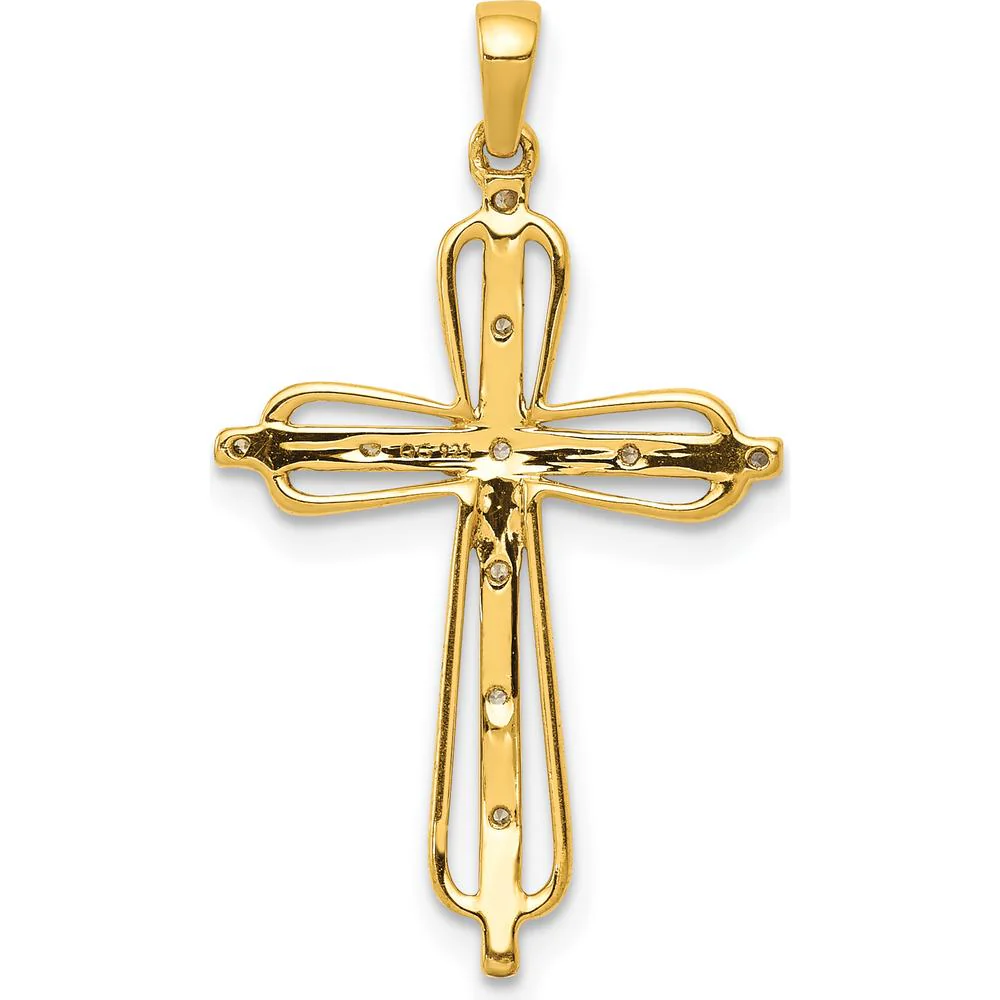 14K Yellow Gold and White Rhodium Diamond Cross Pendant - 0.03 Carat Total Diamond Weight by Monteluci Fine Jewelry - Image 3