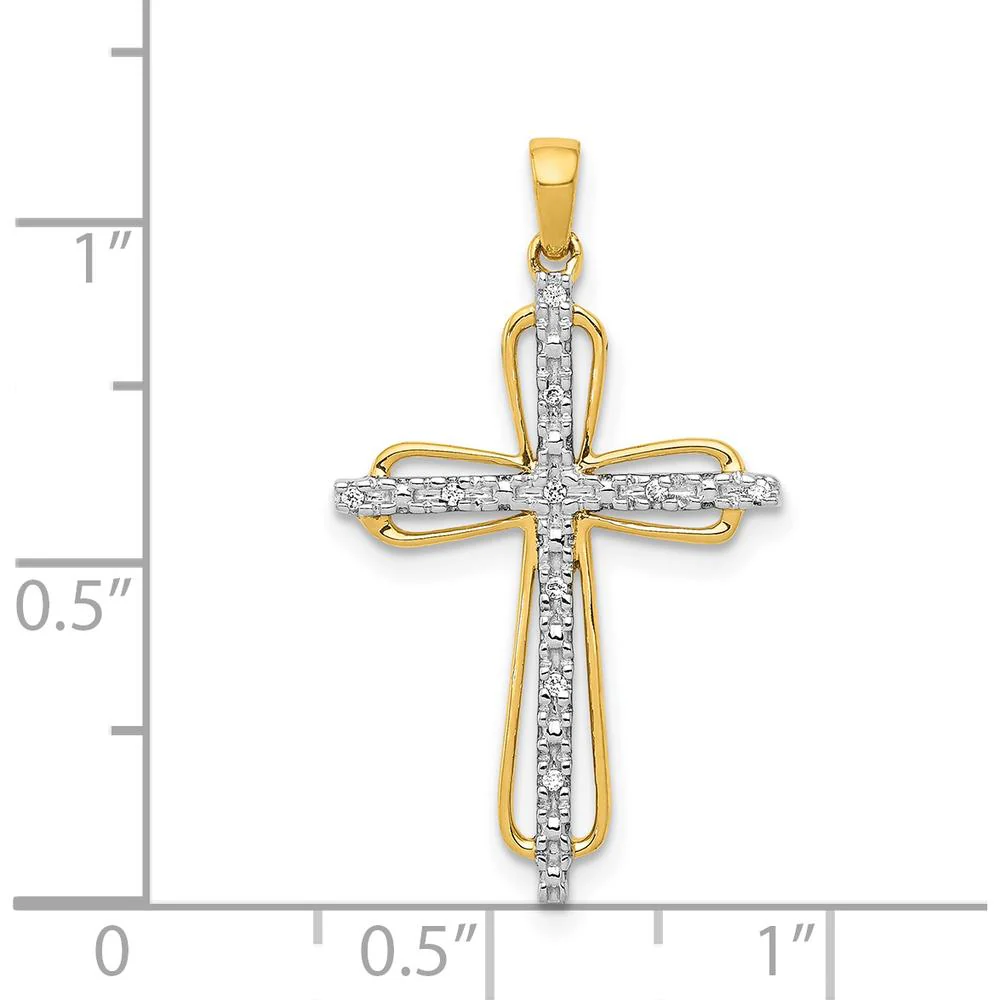 14K Yellow Gold and White Rhodium Diamond Cross Pendant - 0.03 Carat Total Diamond Weight by Monteluci Fine Jewelry - Image 4
