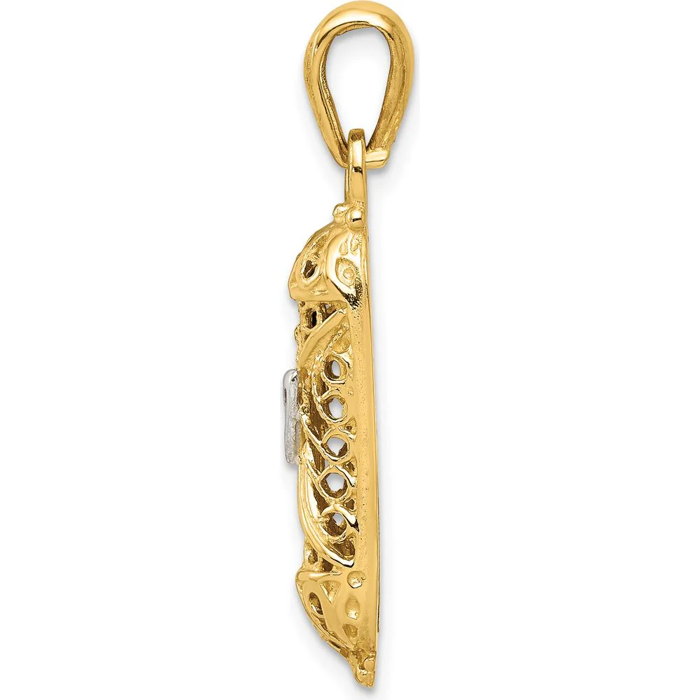 14K Yellow Gold and White Rhodium Mezuzah Pendant with Shin Charm by Oro Pregiato - Image 2