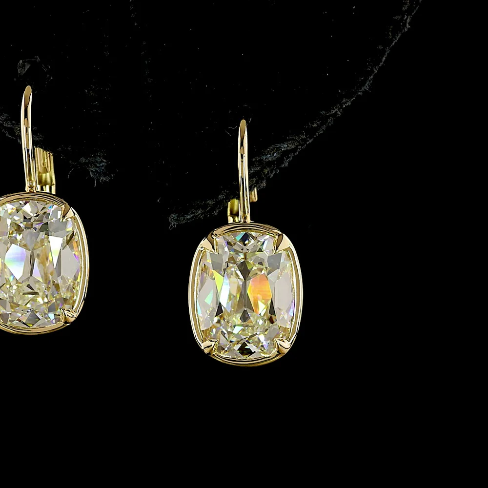14K Yellow Gold Antique Cushion Cut Lab Diamond Drop Earrings - 5.15 Total Carat Weight, E-F Color VS1 Clarity - Covaloro Fine Jewelry - Image 2