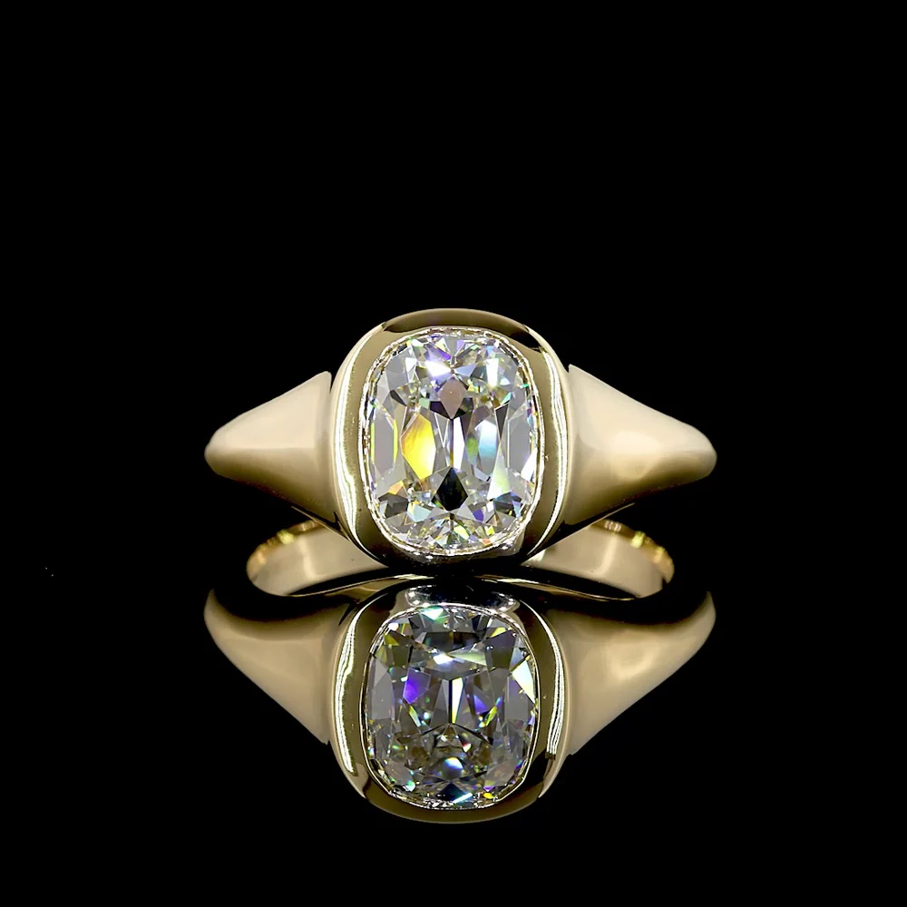 14K Yellow Gold Antique Cushion Cut Lab Diamond Solitaire Ring - 2.08 Carat Total Weight, E-VS1 - Covaloro Fine Jewelry