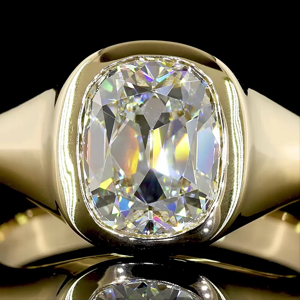 14K Yellow Gold Antique Cushion Cut Lab Diamond Solitaire Ring - 2.08 Carat Total Weight, E-VS1 - Covaloro Fine Jewelry - Image 2