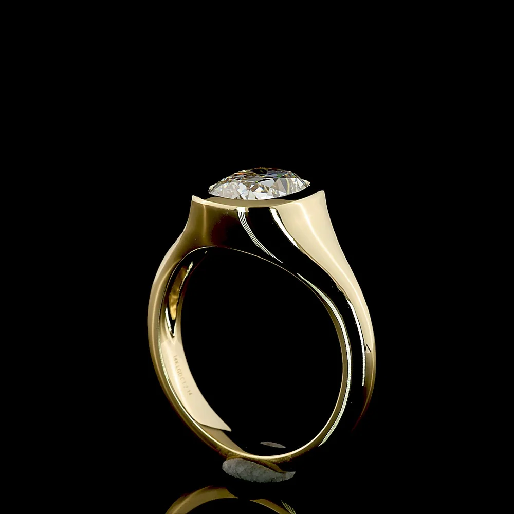 14K Yellow Gold Antique Cushion Cut Lab Diamond Solitaire Ring - 2.08 Carat Total Weight, E-VS1 - Covaloro Fine Jewelry - Image 3