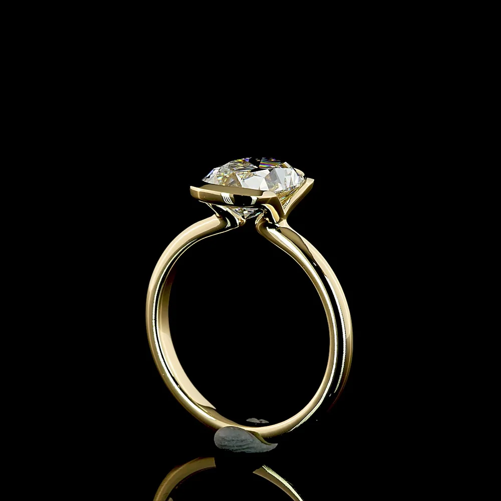14K Yellow Gold Antique Cushion Cut Lab Diamond Solitaire Ring with Half Bezel Setting - 2.72 Carat Total Weight, E-F Color, VVS2 Clarity, IGI Certified - Covaloro Fine Jewelry - Image 3