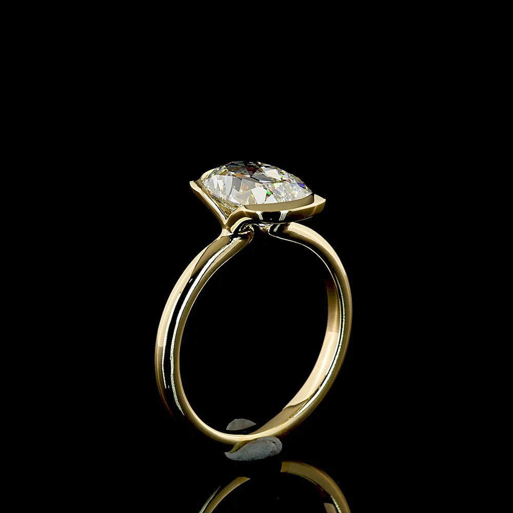 14K Yellow Gold Antique Cushion Cut Lab Diamond Solitaire Ring with Half Bezel Setting - 2.72 Carat Total Weight, E-F Color, VVS2 Clarity, IGI Certified - Covaloro Fine Jewelry - Image 4