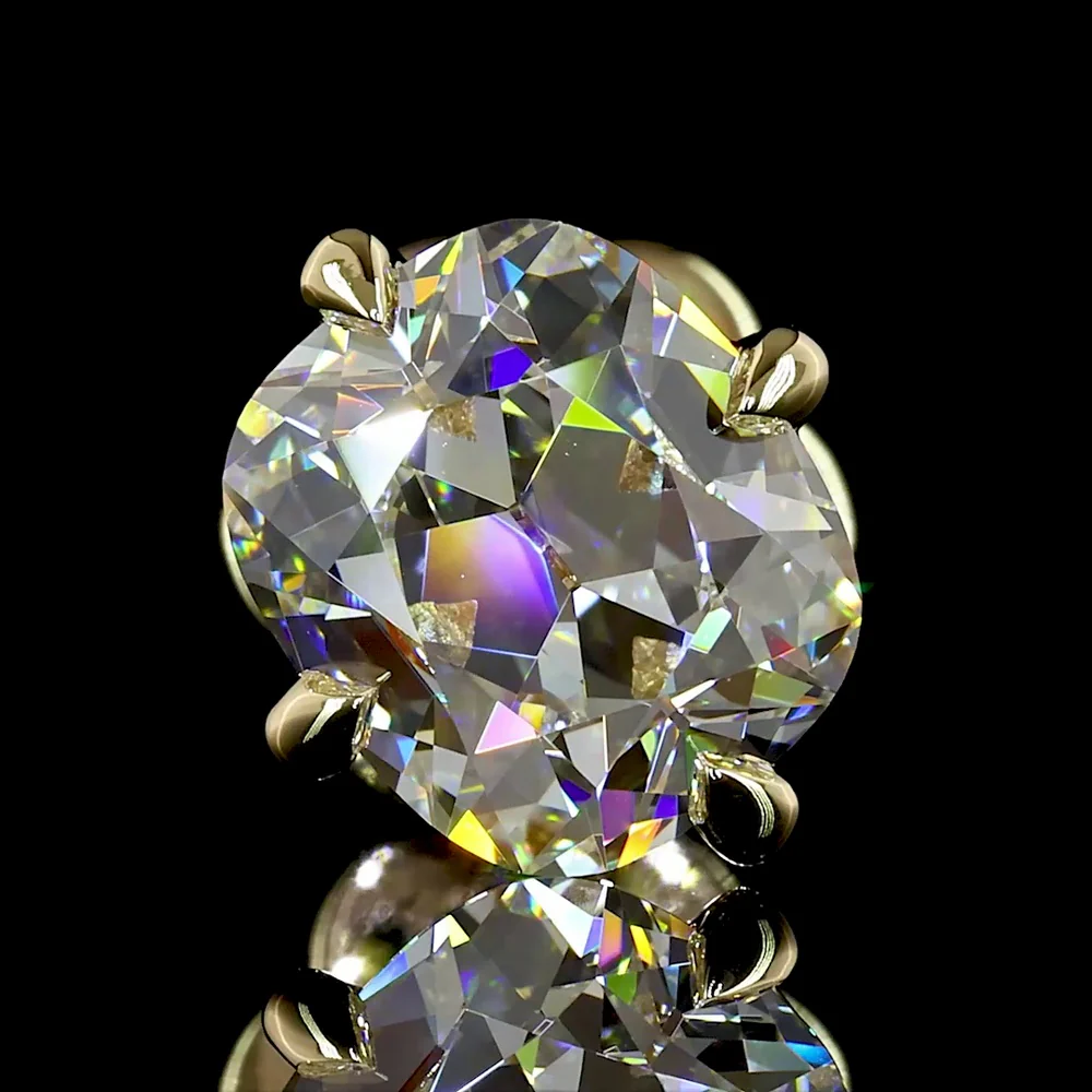 14K Yellow Gold Antique Cushion Cut Lab Diamond Stud Earrings - 2.59 Carat Total Weight, E-F VVS2 Clarity, North-South Prong Set - Covaloro Fine Jewelry - Image 3