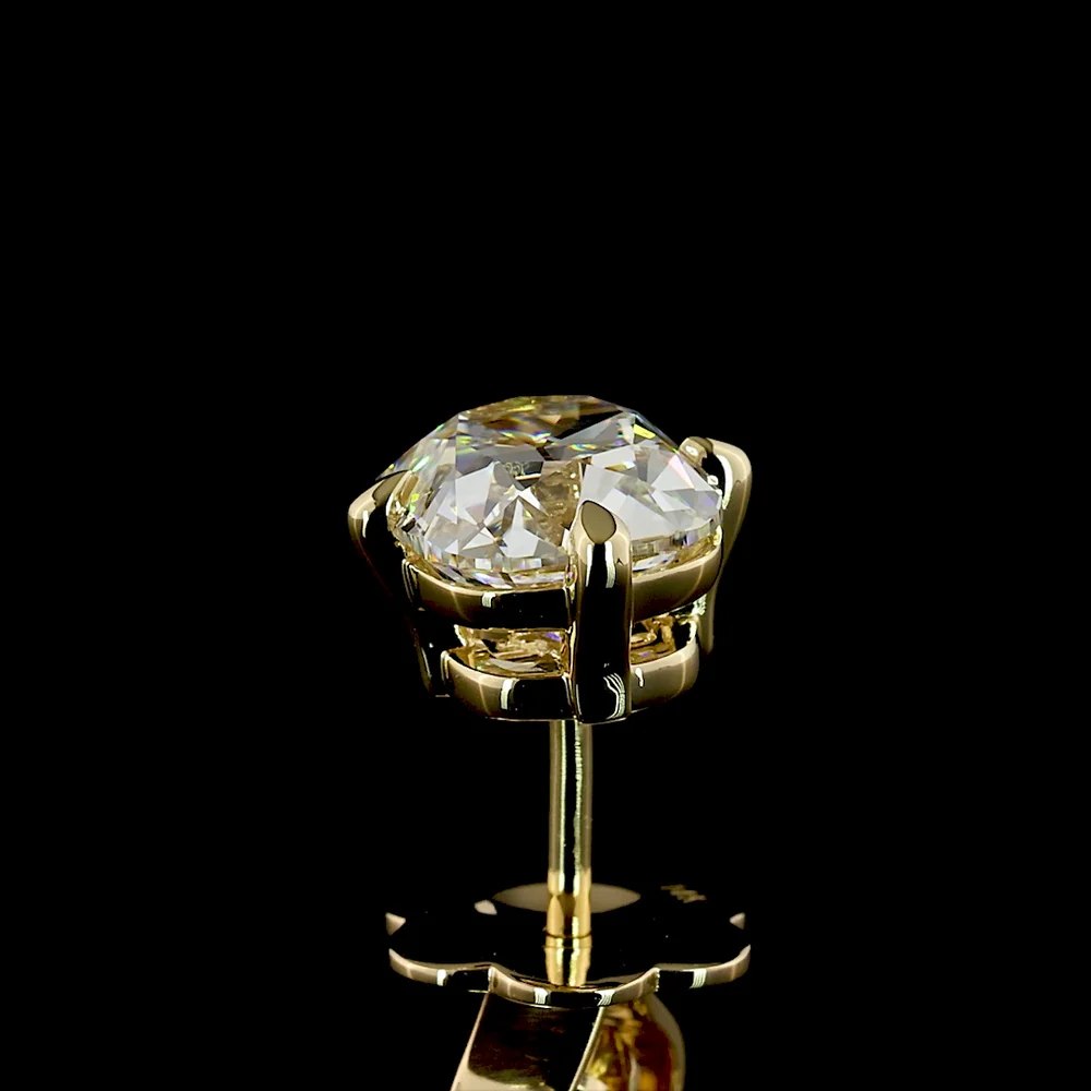 14K Yellow Gold Antique Cushion Cut Lab Diamond Stud Earrings - 2.59 Carat Total Weight, E-F VVS2 Clarity, North-South Prong Set - Covaloro Fine Jewelry - Image 4