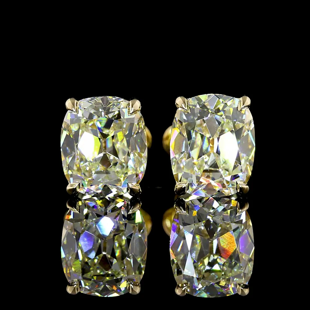 14K Yellow Gold Antique Cushion Cut Lab Diamond Stud Earrings - 3.13 Carat Total Weight I VS2 IGI Certified - Covaloro Fine Jewelry - Image 2