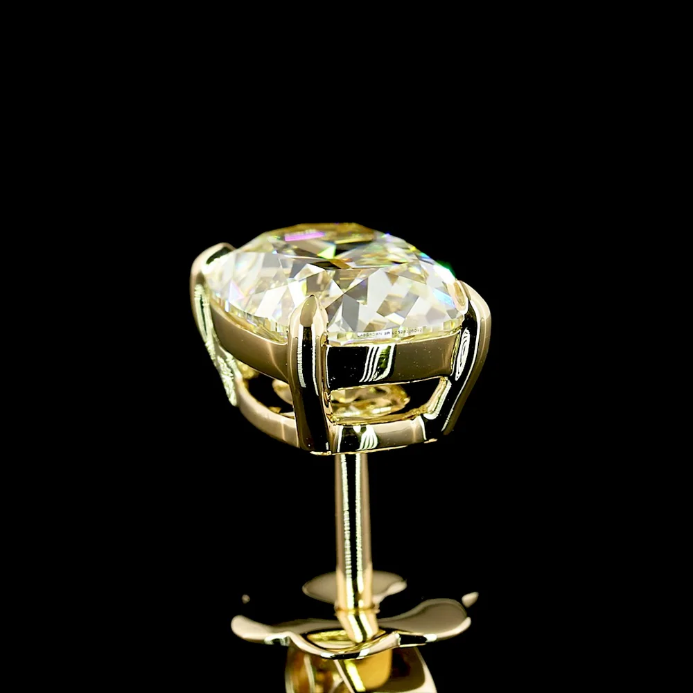 14K Yellow Gold Antique Cushion Cut Lab Diamond Stud Earrings - 3.13 Carat Total Weight I VS2 IGI Certified - Covaloro Fine Jewelry - Image 4