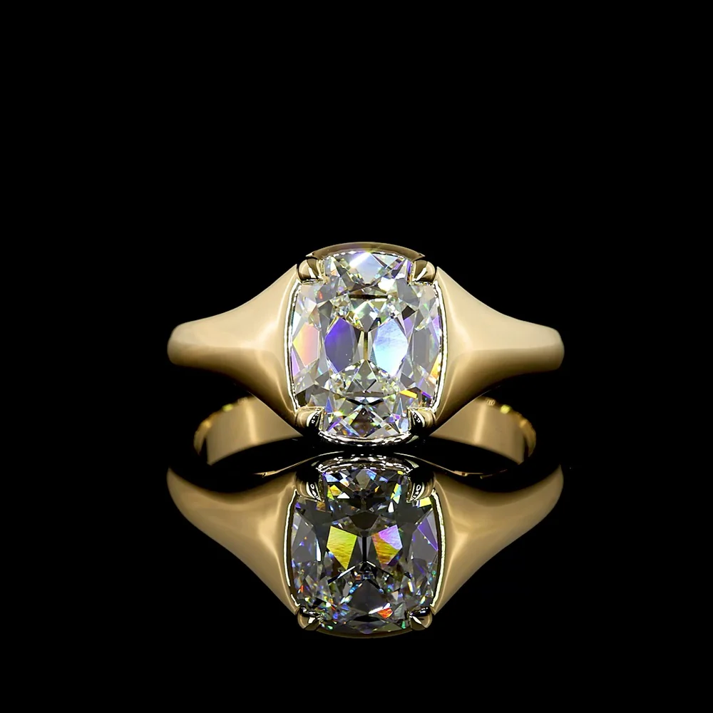 14K Yellow Gold Antique Cushion Cut Solitaire Ring with D VS1 Lab Diamond - 2.09 Carat Total Weight - Covaloro Fine Jewelry