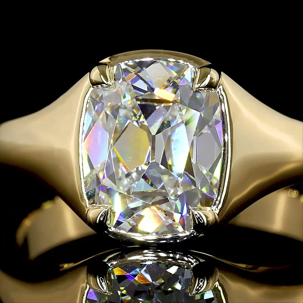 14K Yellow Gold Antique Cushion Cut Solitaire Ring with D VS1 Lab Diamond - 2.09 Carat Total Weight - Covaloro Fine Jewelry - Image 2