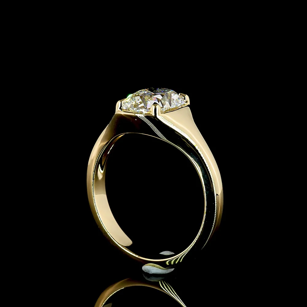 14K Yellow Gold Antique Cushion Cut Solitaire Ring with D VS1 Lab Diamond - 2.09 Carat Total Weight - Covaloro Fine Jewelry - Image 3