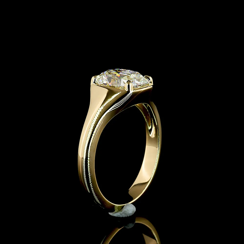 14K Yellow Gold Antique Cushion Cut Solitaire Ring with D VS1 Lab Diamond - 2.09 Carat Total Weight - Covaloro Fine Jewelry - Image 4