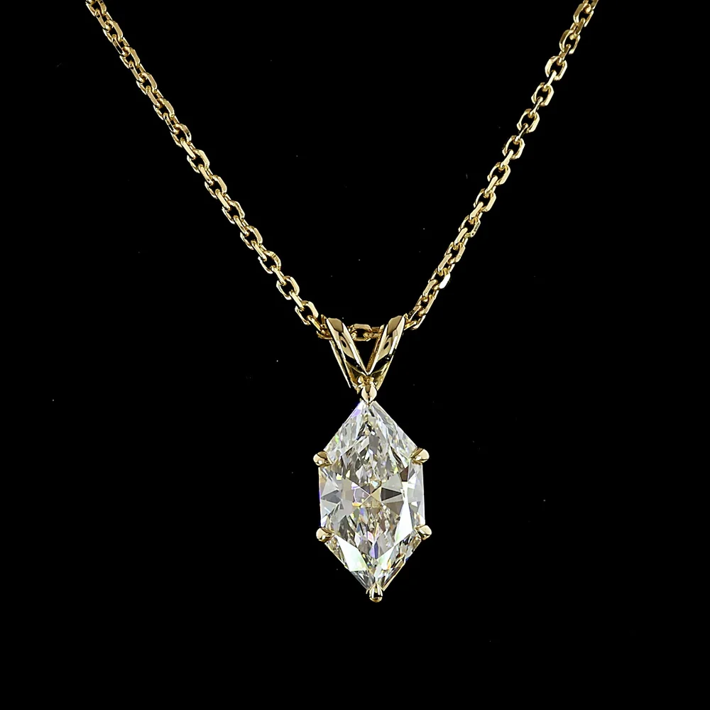 14K Yellow Gold Antique Marquise Cut Solitaire Pendant with D VVS2 Lab-Grown Diamond - 1.56 Carat Total Weight, IGI Certified - Covaloro Fine Jewelry - Image 2