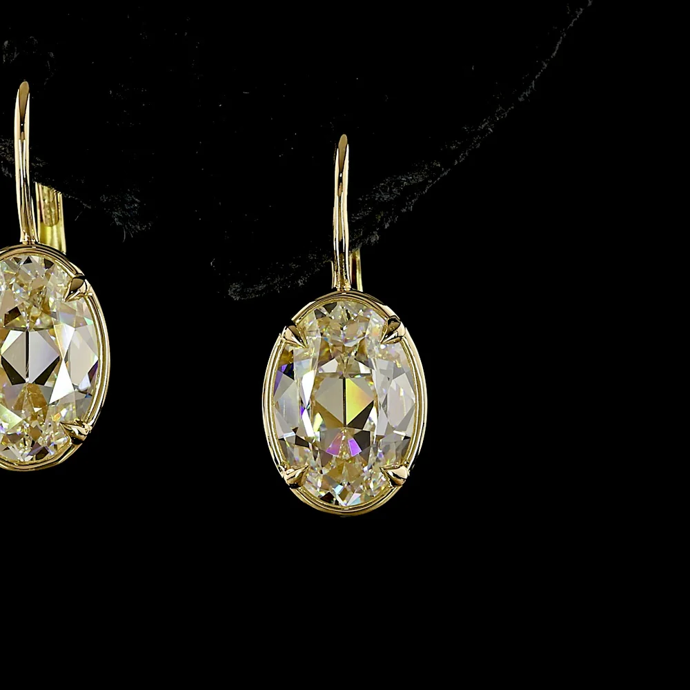 14K Yellow Gold Antique Oval Lab Diamond Drop Earrings - 4.07 Carat Total Weight, E-F Color VS1 Clarity with Bezel-Prong Setting - Covaloro Fine Jewelry - Image 2