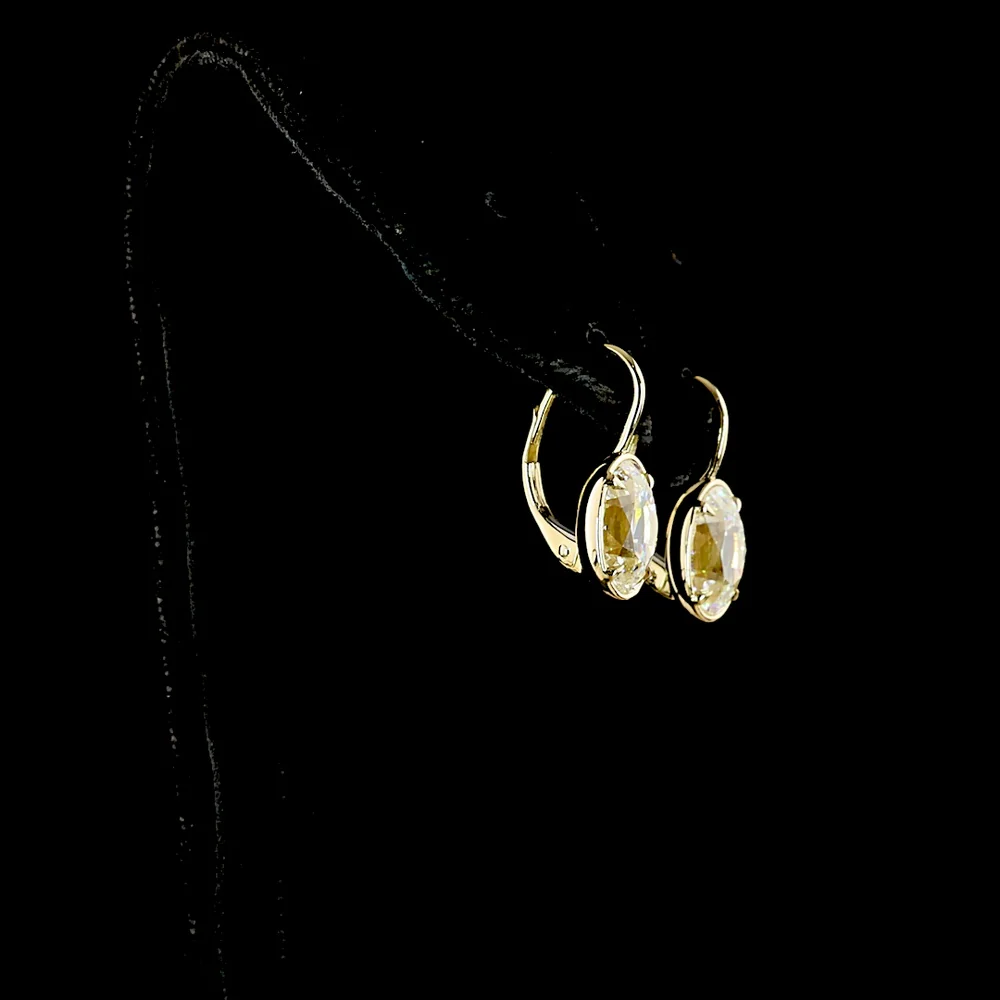14K Yellow Gold Antique Oval Lab Diamond Drop Earrings - 4.07 Carat Total Weight, E-F Color VS1 Clarity with Bezel-Prong Setting - Covaloro Fine Jewelry - Image 3