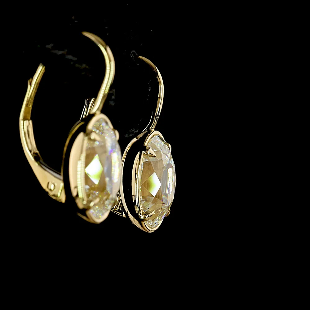 14K Yellow Gold Antique Oval Lab Diamond Drop Earrings - 4.07 Carat Total Weight, E-F Color VS1 Clarity with Bezel-Prong Setting - Covaloro Fine Jewelry - Image 4
