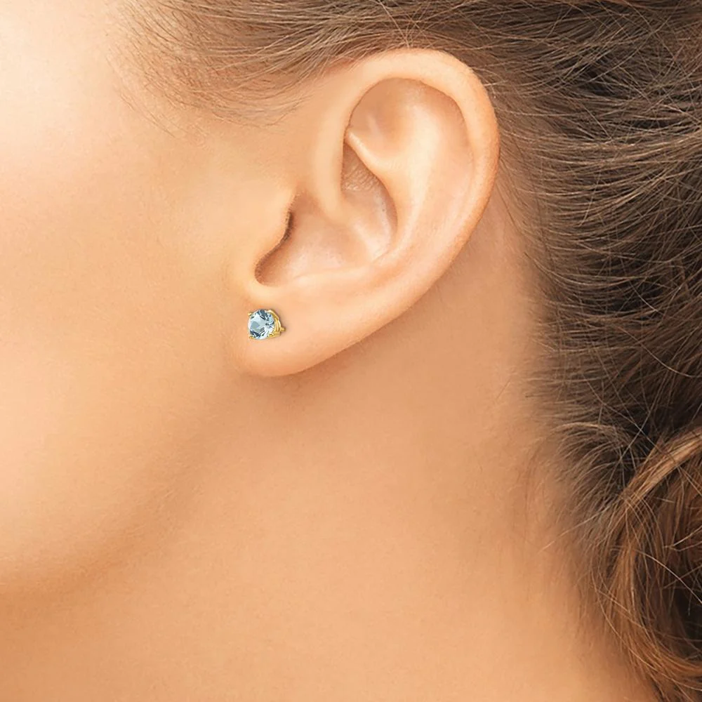 14K Yellow Gold Aquamarine Stud Earrings - 0.45 Carat Total Aquamarine Weight by Monteluci Fine Jewelry - Image 3