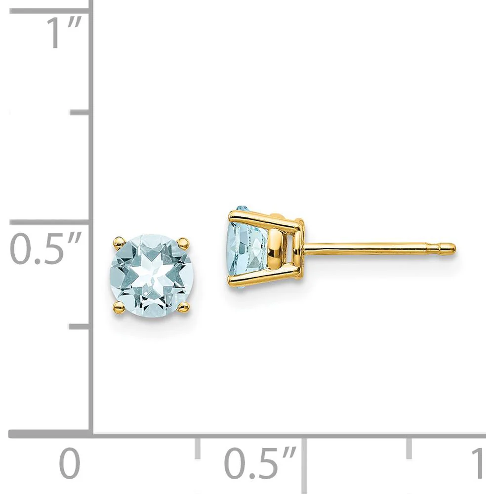 14K Yellow Gold Aquamarine Stud Earrings - 0.45 Carat Total Aquamarine Weight by Monteluci Fine Jewelry - Image 4
