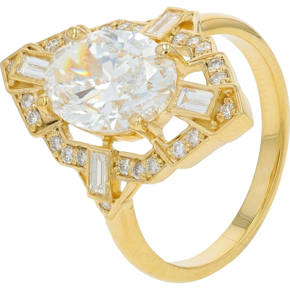 14K Yellow Gold Art Deco Ring with 3.25 Carat Lab Grown Diamond