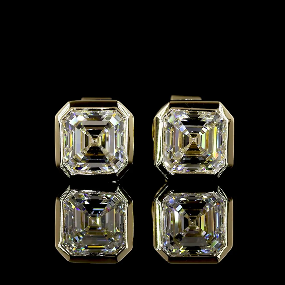 14K Yellow Gold Asscher Cut Bezel Set Lab Diamond Stud Earrings - 1.54 Carat Total Weight D VVS2 IGI Certified - Covaloro Fine Jewelry - Image 2
