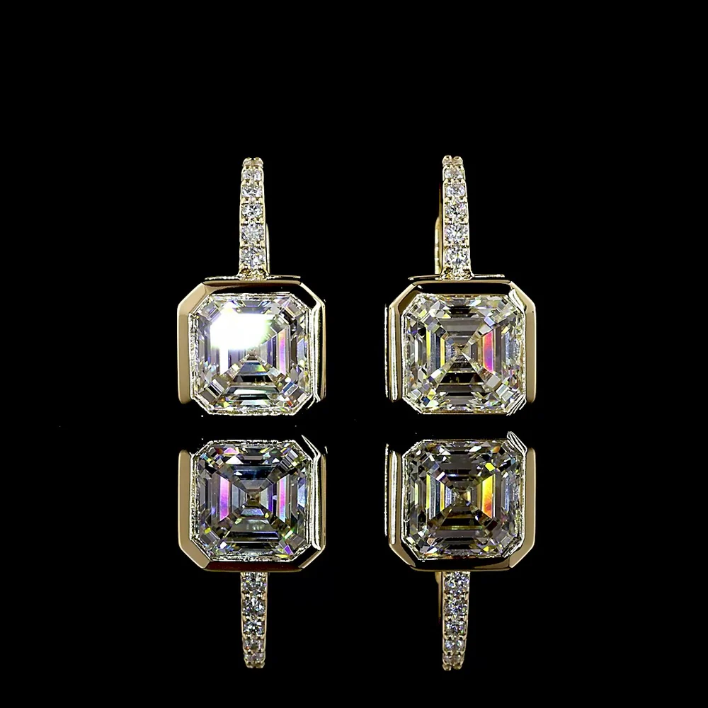 14K Yellow Gold Asscher Cut Hanging Earrings with Lab Grown Diamonds - 3.09 Carats Total Diamond Weight - Covaloro Fine Jewelry