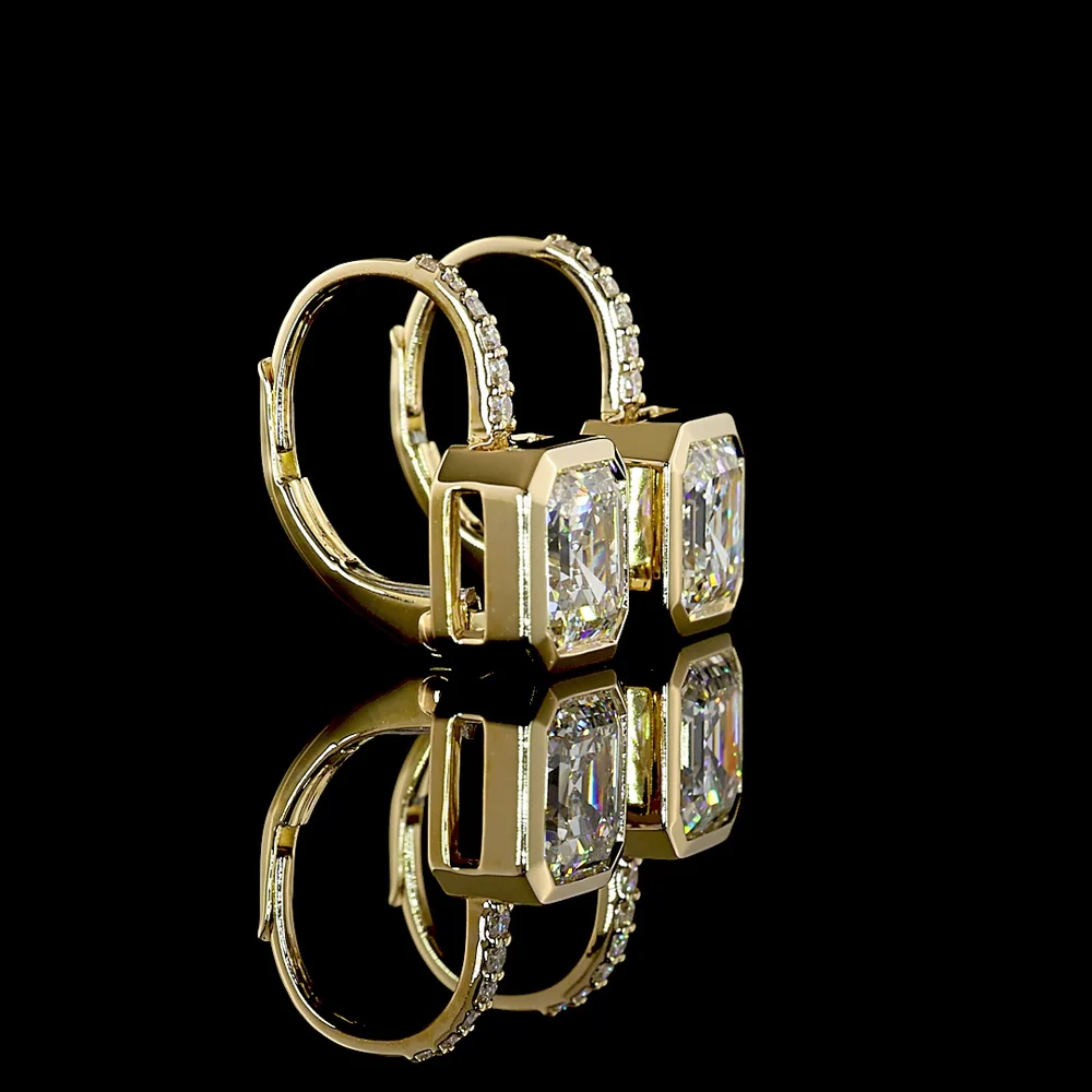 14K Yellow Gold Asscher Cut Hanging Earrings with Lab Grown Diamonds - 3.09 Carats Total Diamond Weight - Covaloro Fine Jewelry - Image 2