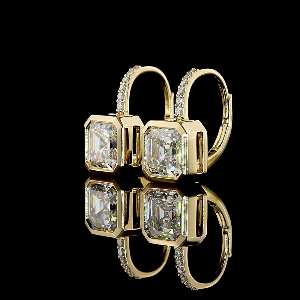 14K Yellow Gold Asscher Cut Hanging Earrings with Lab Grown Diamonds - 3.09 Carats Total Diamond Weight - Covaloro Fine Jewelry - Image 3