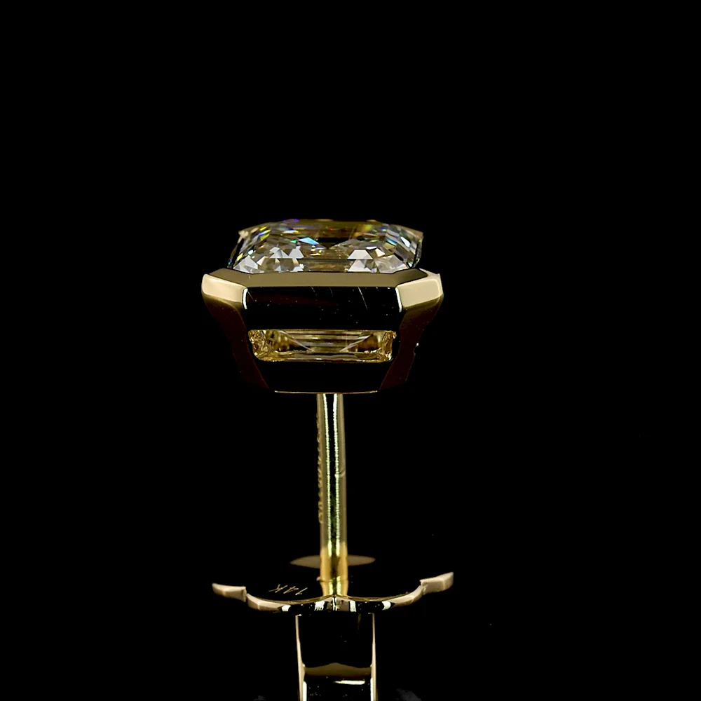 14K Yellow Gold Asscher Cut Lab Diamond Bezel Set Stud Earrings - 2.07 Carat Total Weight, D Color, VS1/VVS2 Clarity, IGI Certified - Covaloro Fine Jewelry - Image 4