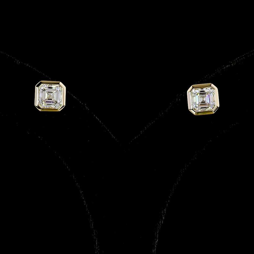 14K Yellow Gold Asscher Cut Lab Diamond Bezel Set Stud Earrings - 3.52 Carat Total Weight, E-F Color, VVS2 Clarity, IGI Certified - Covaloro Fine Jewelry