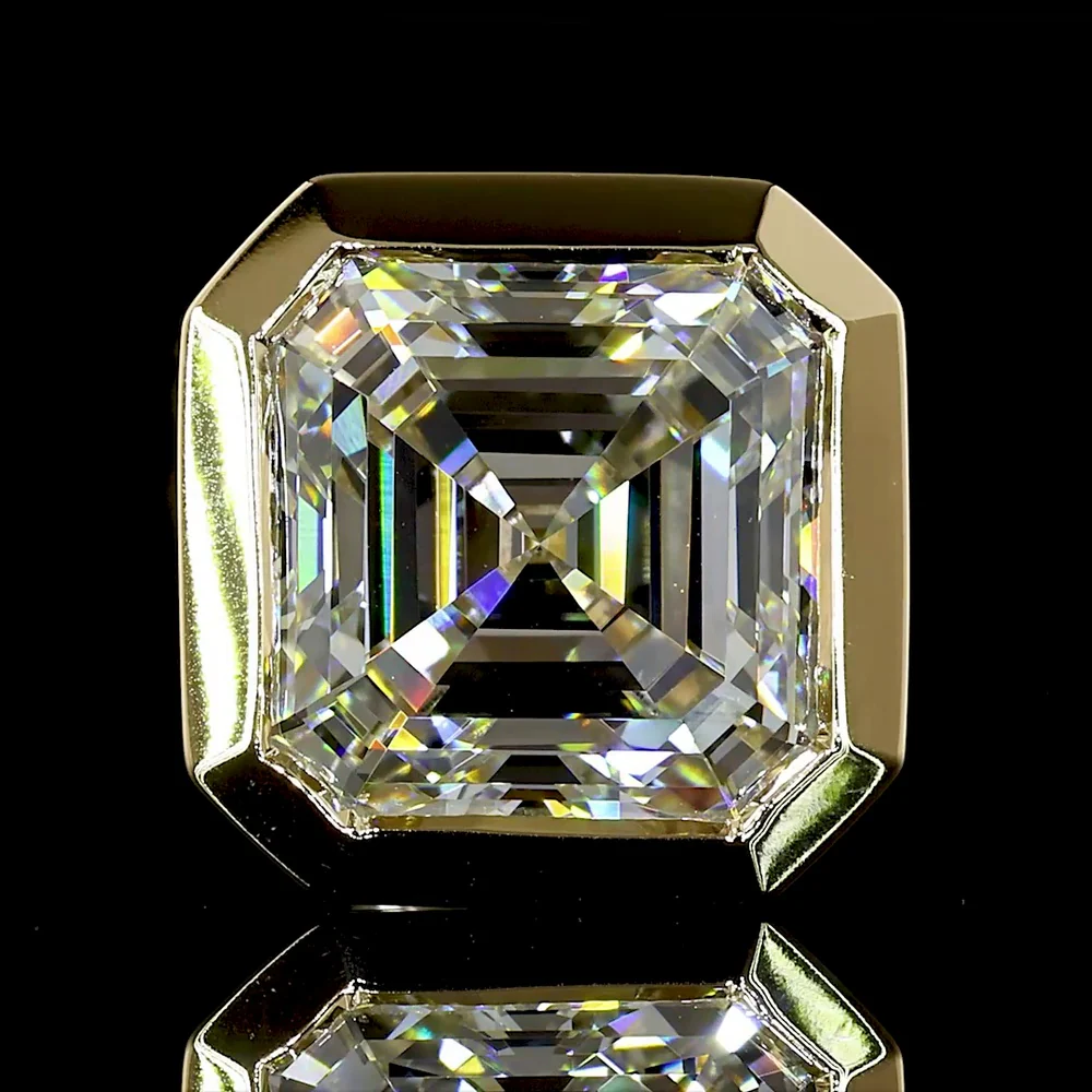 14K Yellow Gold Asscher Cut Lab Diamond Bezel Set Stud Earrings - 4.09 Carat Total Weight, E-F Color, VVS2 Clarity - Covaloro Fine Jewelry - Image 3