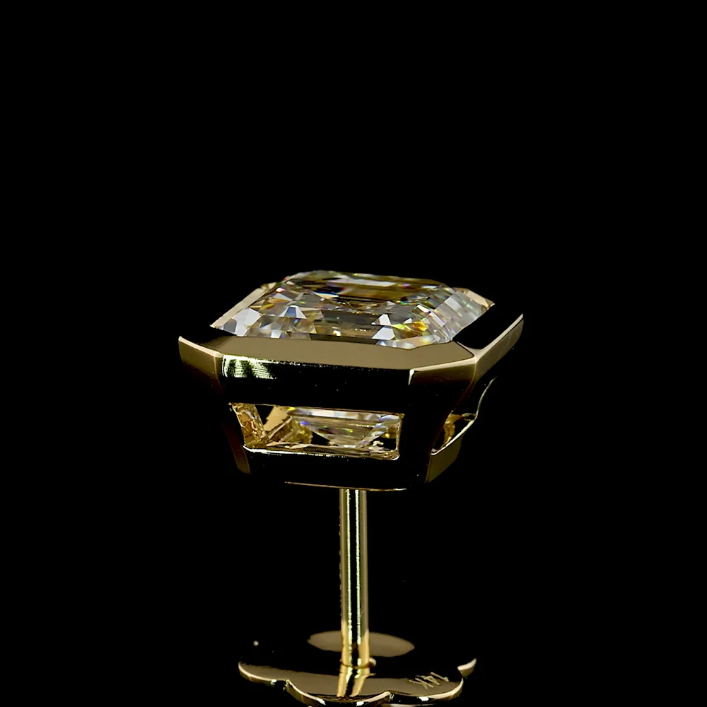 14K Yellow Gold Asscher Cut Lab Diamond Bezel Set Stud Earrings - 4.09 Carat Total Weight, E-F Color, VVS2 Clarity - Covaloro Fine Jewelry - Image 4