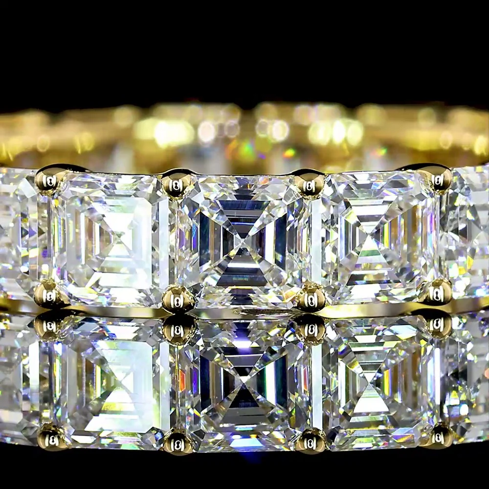 14K Yellow Gold Asscher Cut Lab Diamond Eternity Band - 4.37 Carat Total Weight, 19 Stones, E-F Color VS Clarity - Covaloro Fine Jewelry - Image 2
