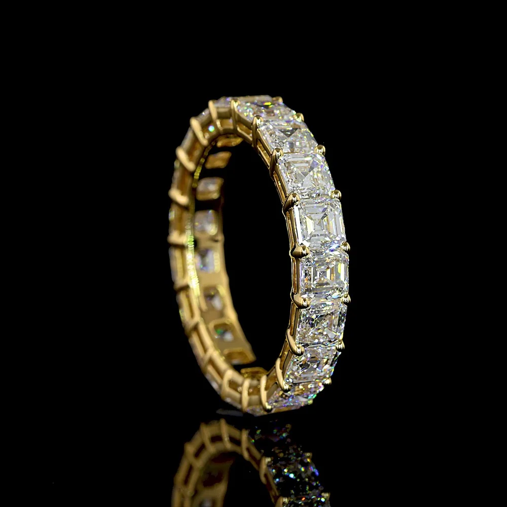 14K Yellow Gold Asscher Cut Lab Diamond Eternity Band - 4.37 Carat Total Weight, 19 Stones, E-F Color VS Clarity - Covaloro Fine Jewelry - Image 3