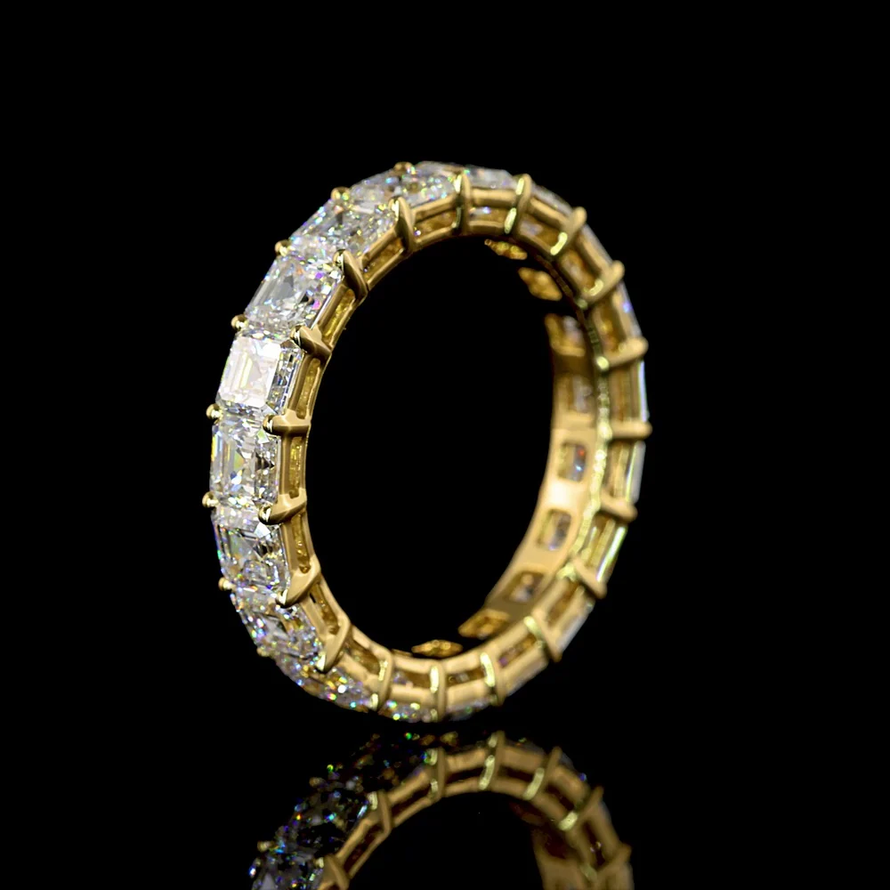 14K Yellow Gold Asscher Cut Lab Diamond Eternity Band - 4.37 Carat Total Weight, 19 Stones, E-F Color VS Clarity - Covaloro Fine Jewelry - Image 4
