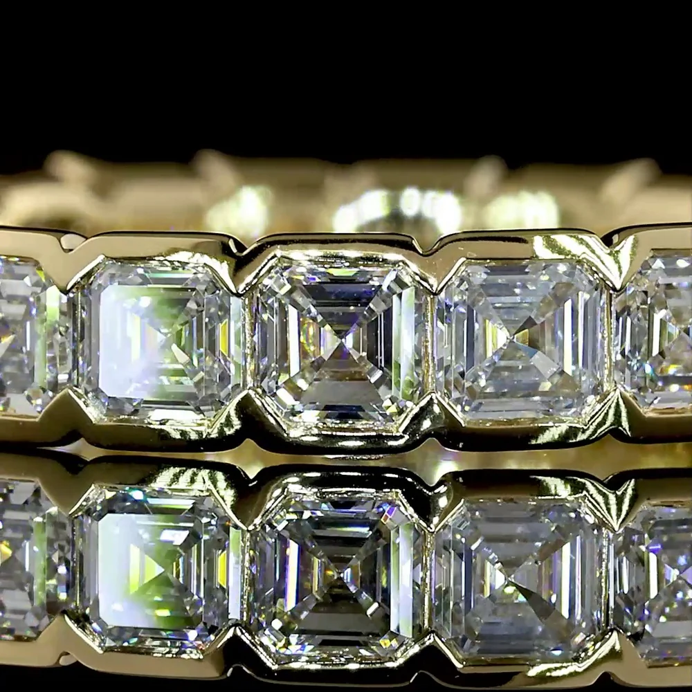 14K Yellow Gold Asscher Cut Lab Diamond Eternity Band with Half Bezel Setting - 1.88 Carats Total Diamond Weight - Covaloro Fine Jewelry - Image 2