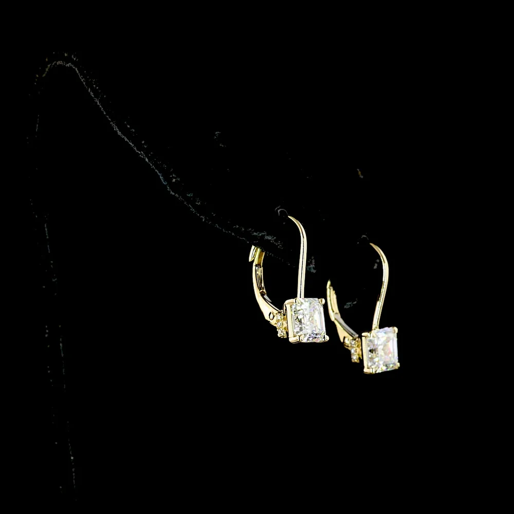 14K Yellow Gold Asscher Cut Lab Diamond Hanging Earrings with Brilliant Cut Accents - 3.17 Carats Total Diamond Weight - Covaloro Fine Jewelry - Image 3