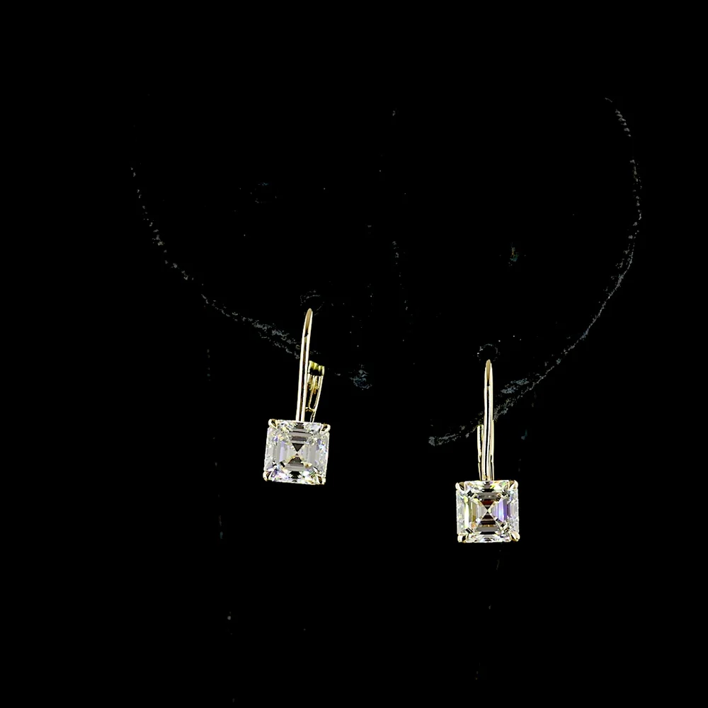 14K Yellow Gold Asscher Cut Lab Diamond Hanging Earrings with Lever Back - 2.02 Carats Total Weight (E-F Color, VVS2 Clarity) - Covaloro Fine Jewelry