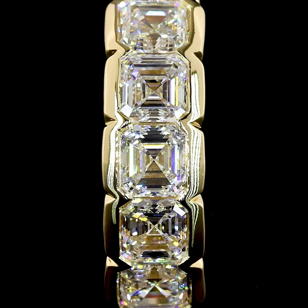 14K Yellow Gold Asscher Cut Lab Diamond Huggie Earrings - 1.00 Carats Total Diamond Weight with Half Bezel Setting and Hinge Back - Covaloro Fine Jewelry - Image 3